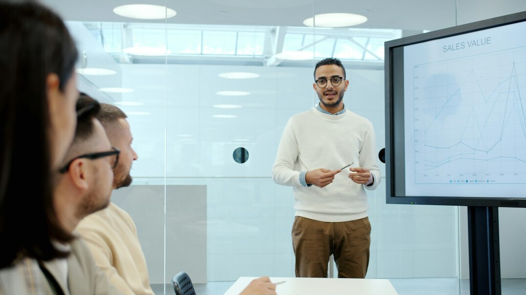 man presenting ideas